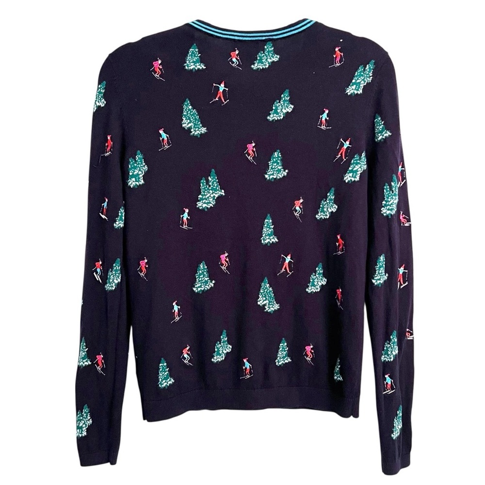 Talbots Cardigan Sweater with Embroidered Winter Holiday Ski and Tree Design XS - Picture 3 of 4